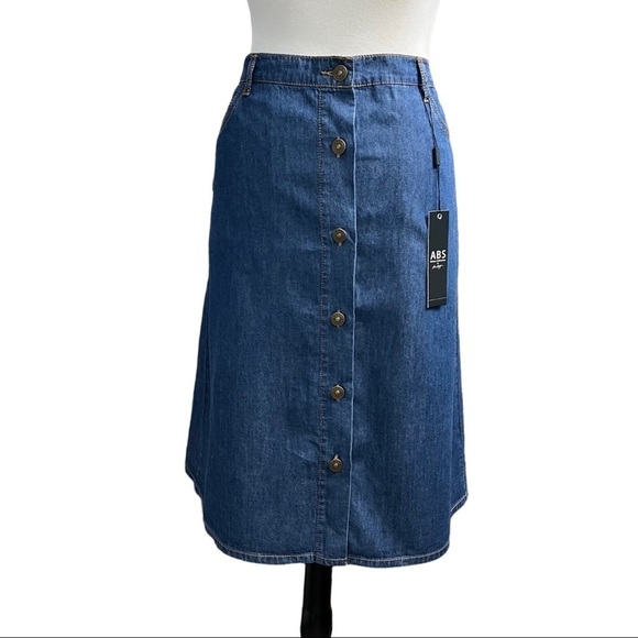 ABS ALLEN SCHWARTZ *NWT* 100% COTTON A-LINE DENIM BUTTON DOWN SKIRT SIZE 29 - Picture 13 of 16